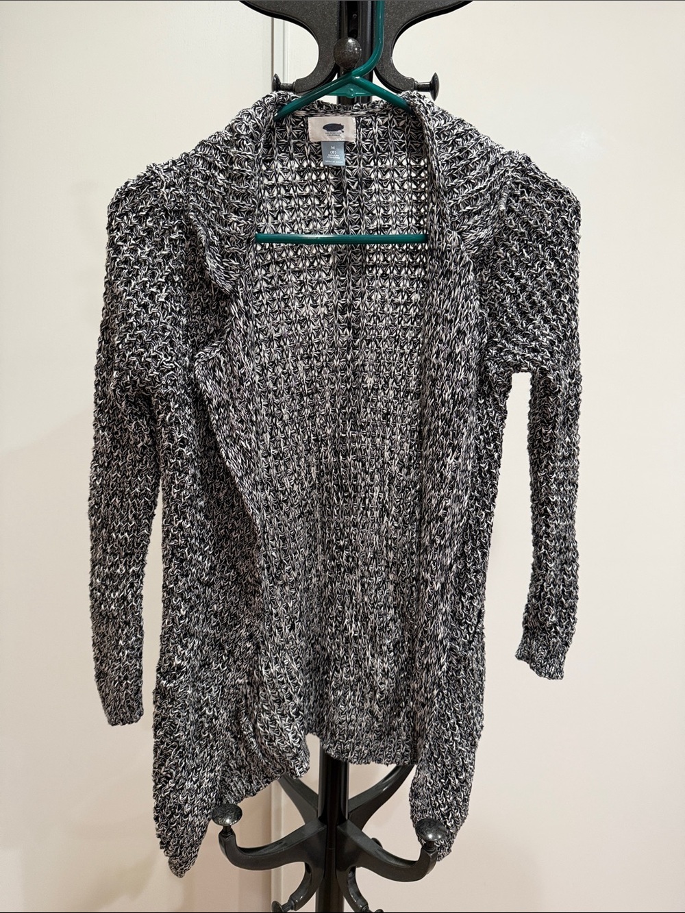 Old Navy Black and White Marled Open-Front Cardigan